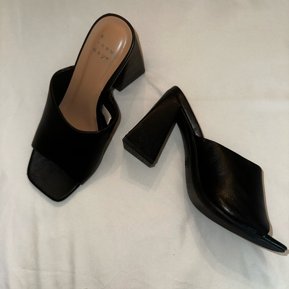 A New Day Black Chunky Block Heels with Square Toe